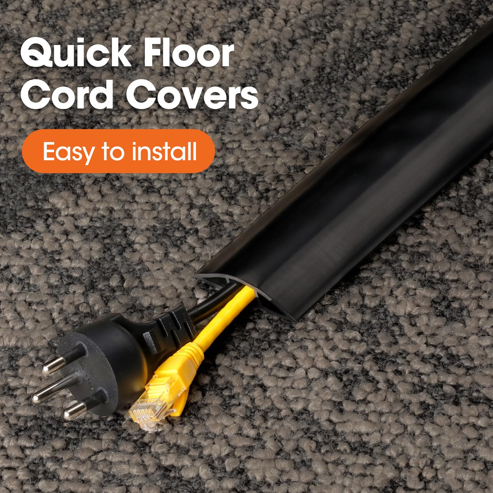 Cubierta de cable de suelo de 10 pies, protector de cable, cables de protección, cables de extensión oculta, ocultador de cables resistente, color negro