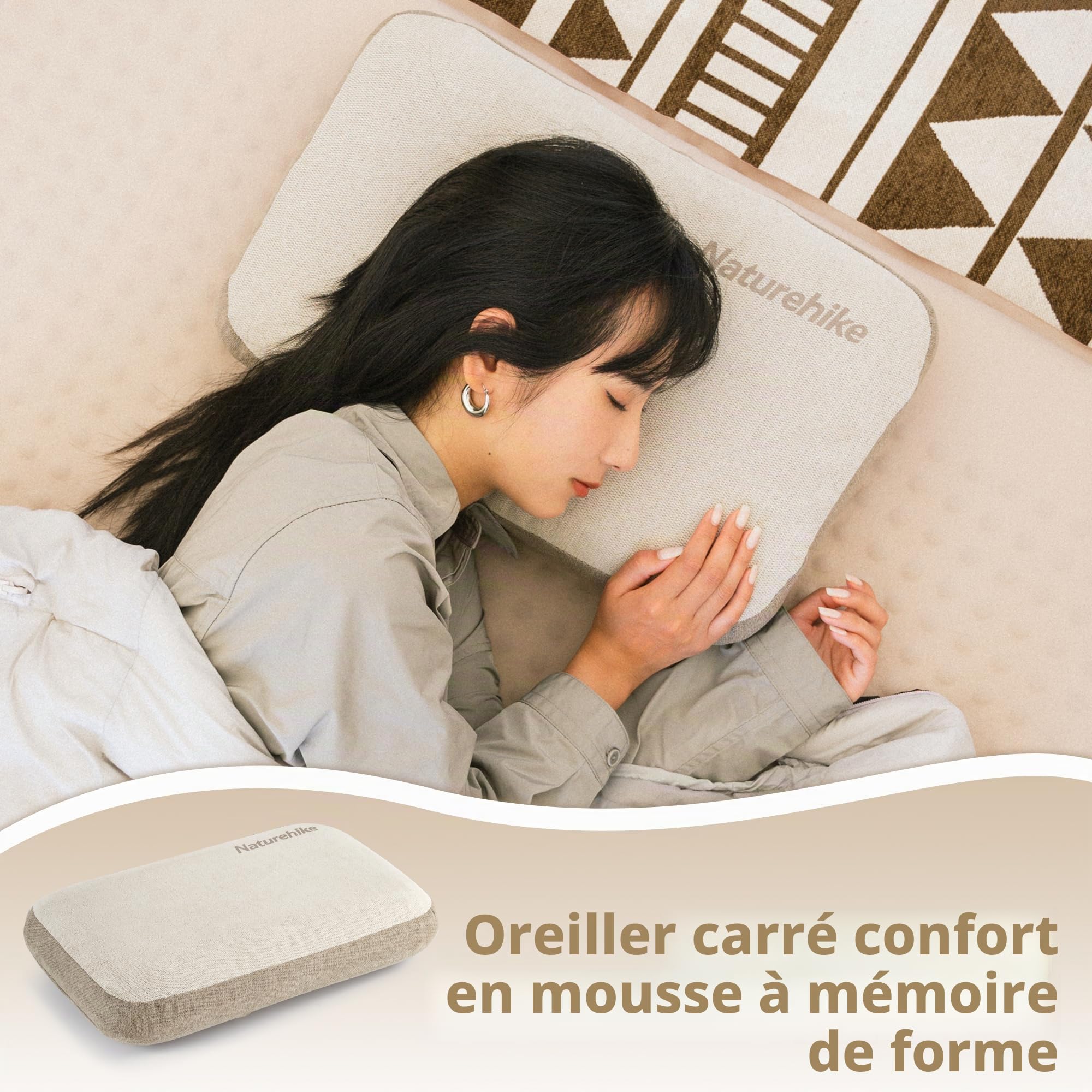 Naturehike Oreiller de Confort en Mousse à mémoire de Forme pour Le Cou Antibactérien Aide au Sommeil Antidérapant Housse Lavable Noyau Amovible Oreiller de Voyage pour Le Cou Oreiller de tête
