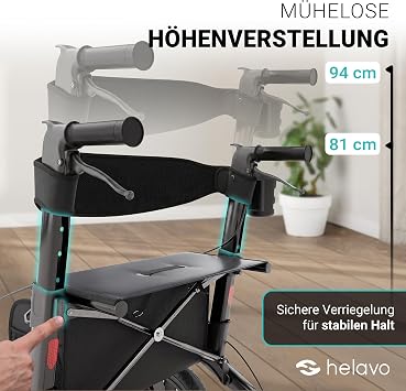 Helavo Outdoor Walker with Pneumatic Tyres – Foldable Aluminium Outdoor Rollator with Seat – Maximum Mobility and Outdoor Comfort 12 Luftreifen für maximalen Komfort - Mit Sitz & Rückenlehne - Nur 95 kg leicht - Perfekt für Waldwege Gras & Strand