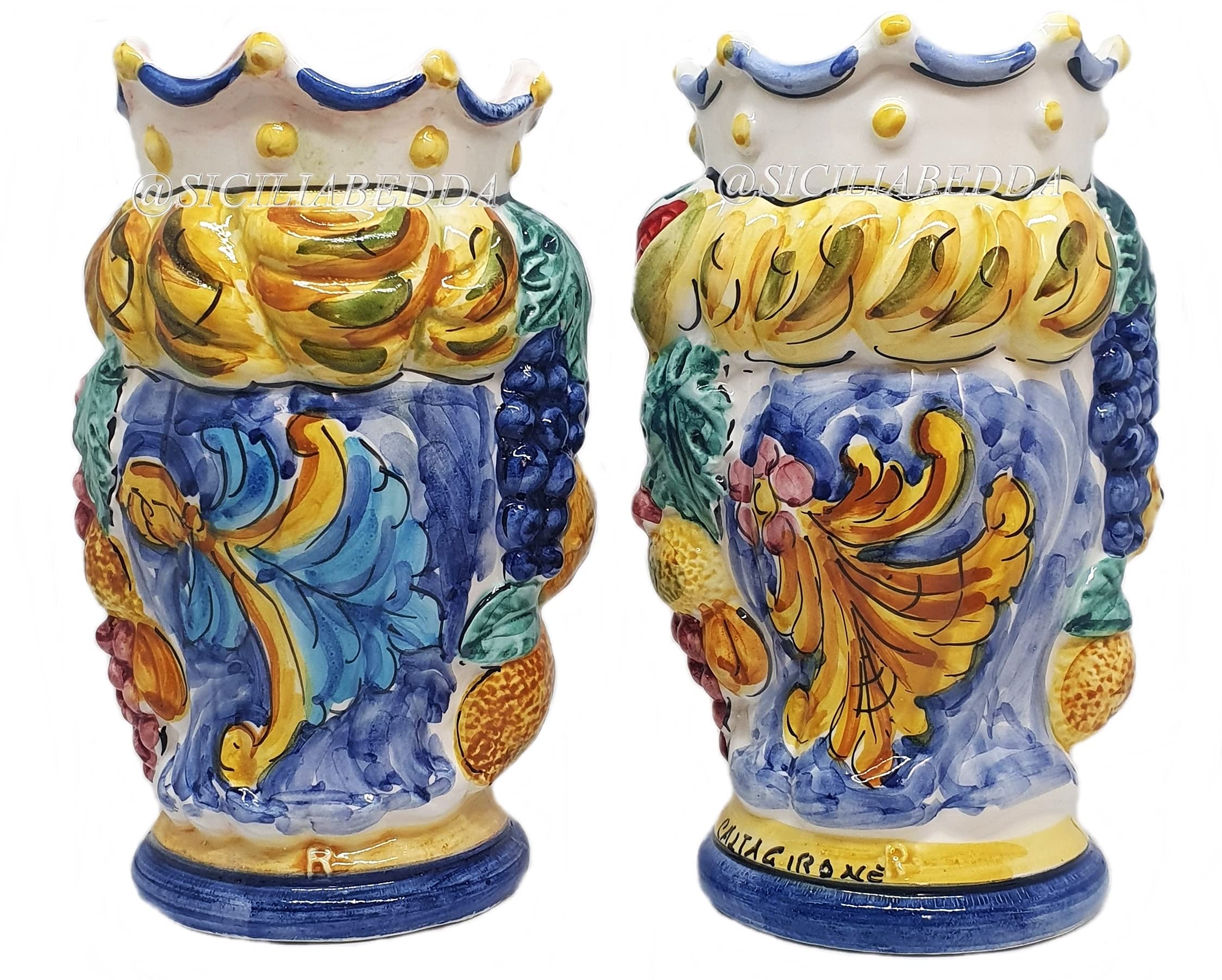 sicilia bedda - Ein Paar SICILIANE Köpfe aus Keramik aus Caltagirone - Handgefertigt - Höhe 18 cm - elegante Ergänzung zu Ihrer Einrichtung