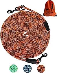 Guia Longa Para Cães De 4,5 M/9,1 M/15 M, Laranja, Padrão Ondulado, 1,9 Adequada Pequenos/Médios/Grandes, Nylon Durável E Aço-Liga, Ideal Treinamento, Caminhadas, Acampamentos, Quintal, Praia