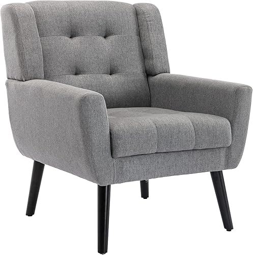 Dolonm Midcentury - Silla decorativa moderna con brazos, silla auxiliar de lectura de tela tapizada con respaldo copetudo, silla decorativa con