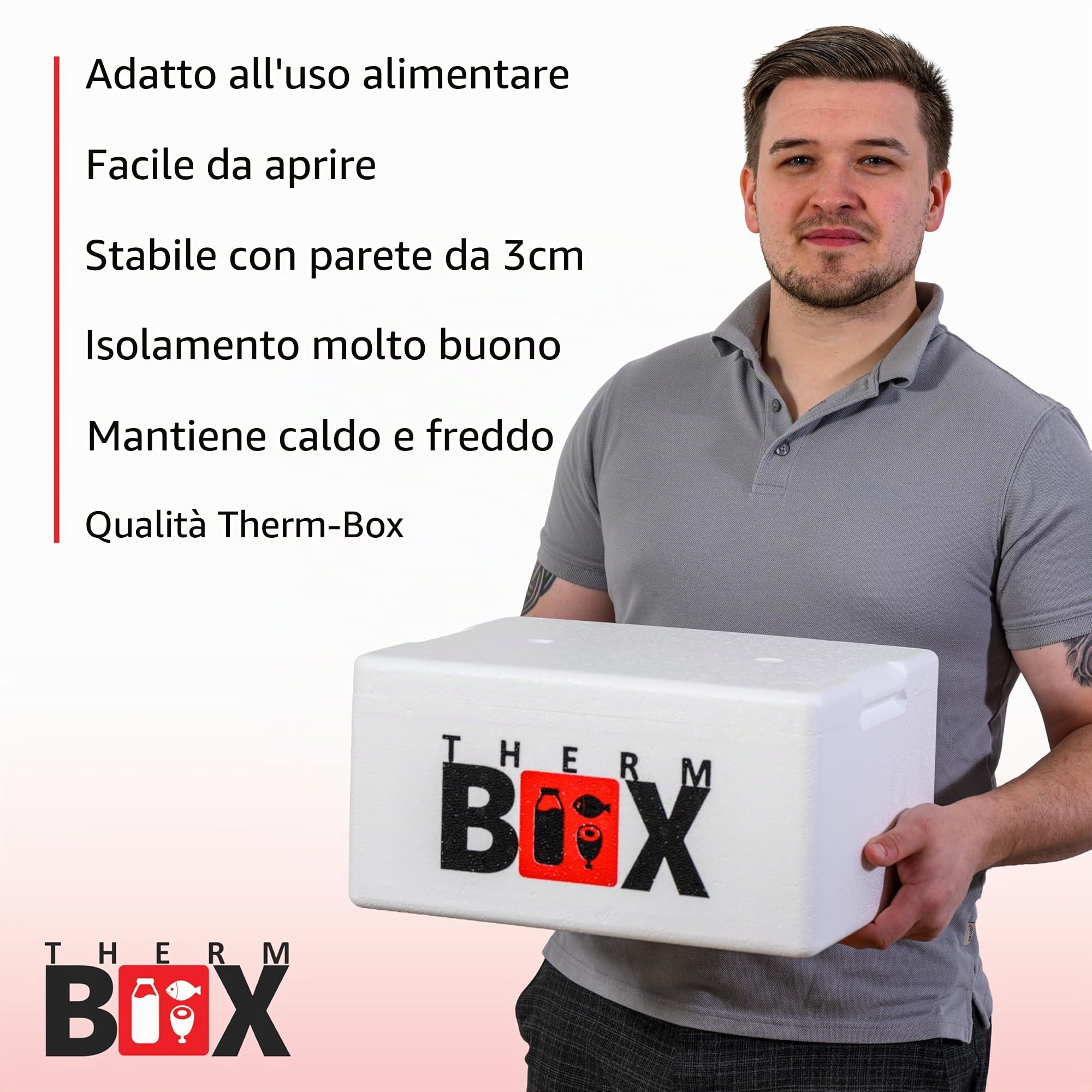 THERM BOX Scatola di polistirolo Thermobox per alimenti e bevande - Scaldabagno e refrigeratore in polistirolo (40x30x21cm - 12,24L volume) Riutilizzabile