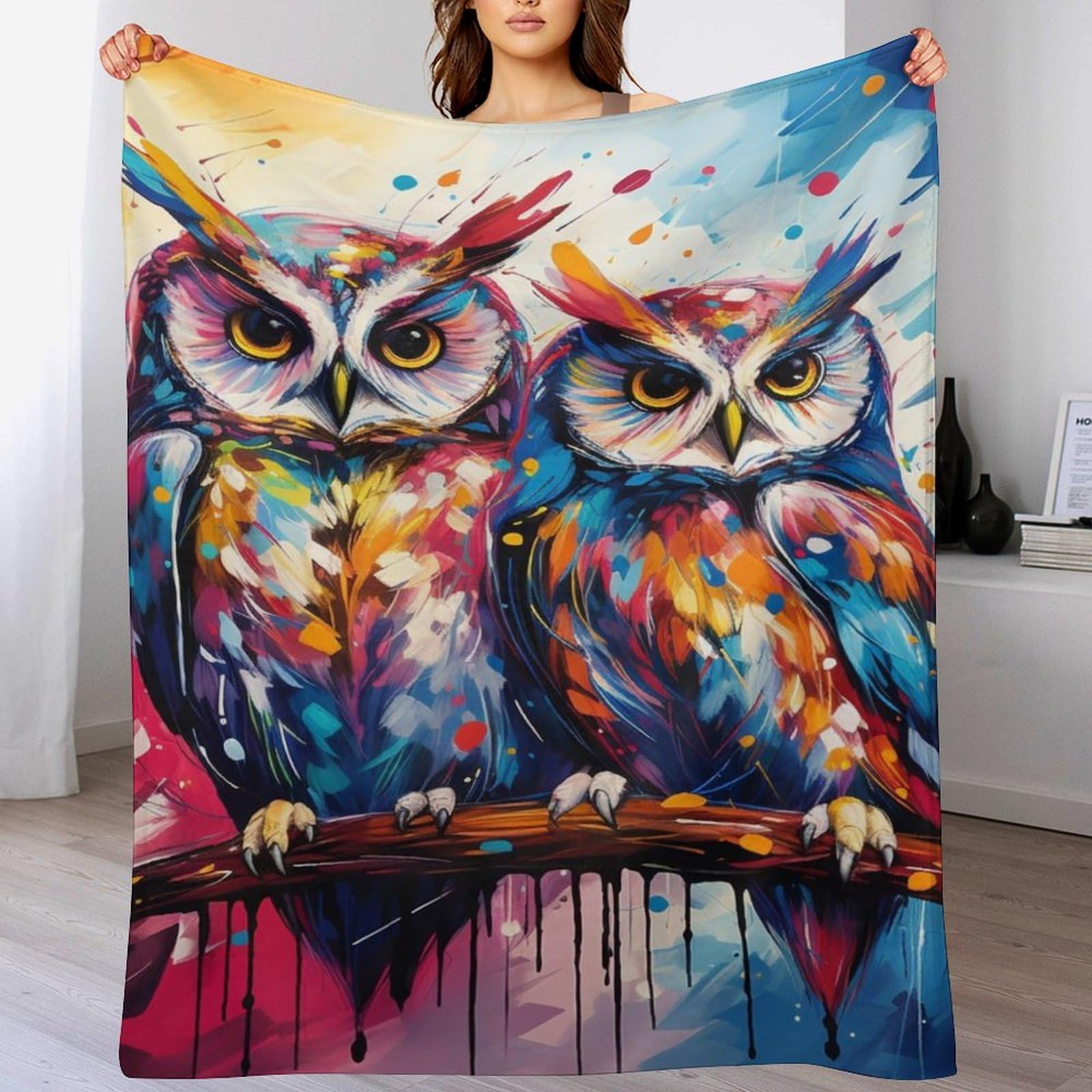Manta de franela con búho de 140x180 cm ligera para sofá