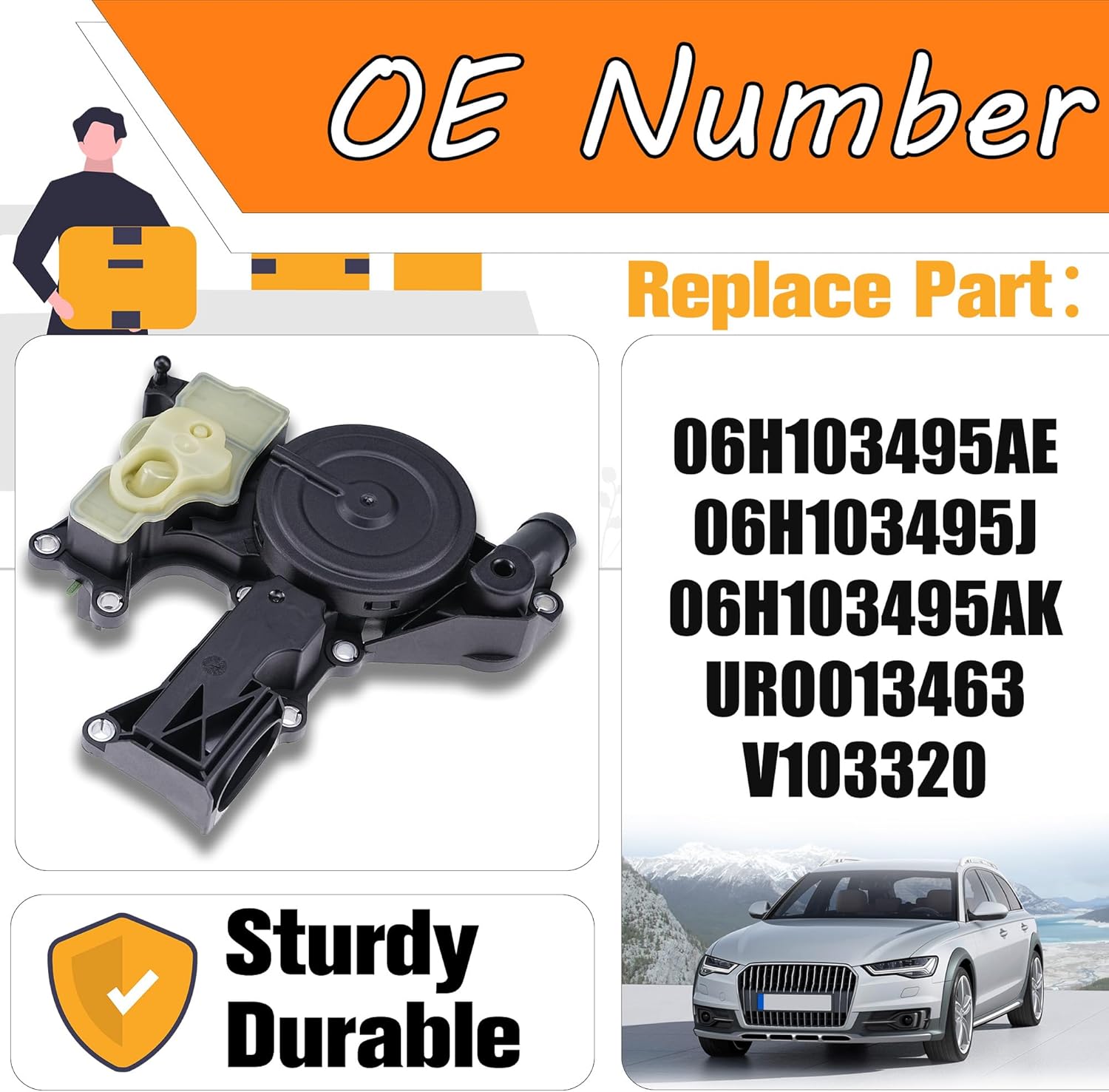 Oil Separator PCV Valve Cover Crankcase Vent Valve w/Gasket Compatible with 2012-2018 Audi Quattro A4 A5 A6 Q5 Allroad 2.0T OE#06H103495AE 06H103495J 06H103495AK