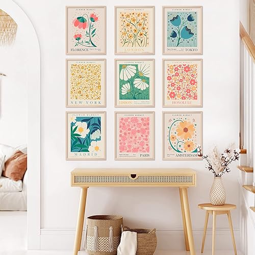 Miniatura 2 de AnyDesign 9 impresiones artísticas de arte de pared de mercado de flores, póster artístico de Matisse, decoración de dibujos florales sin marco,