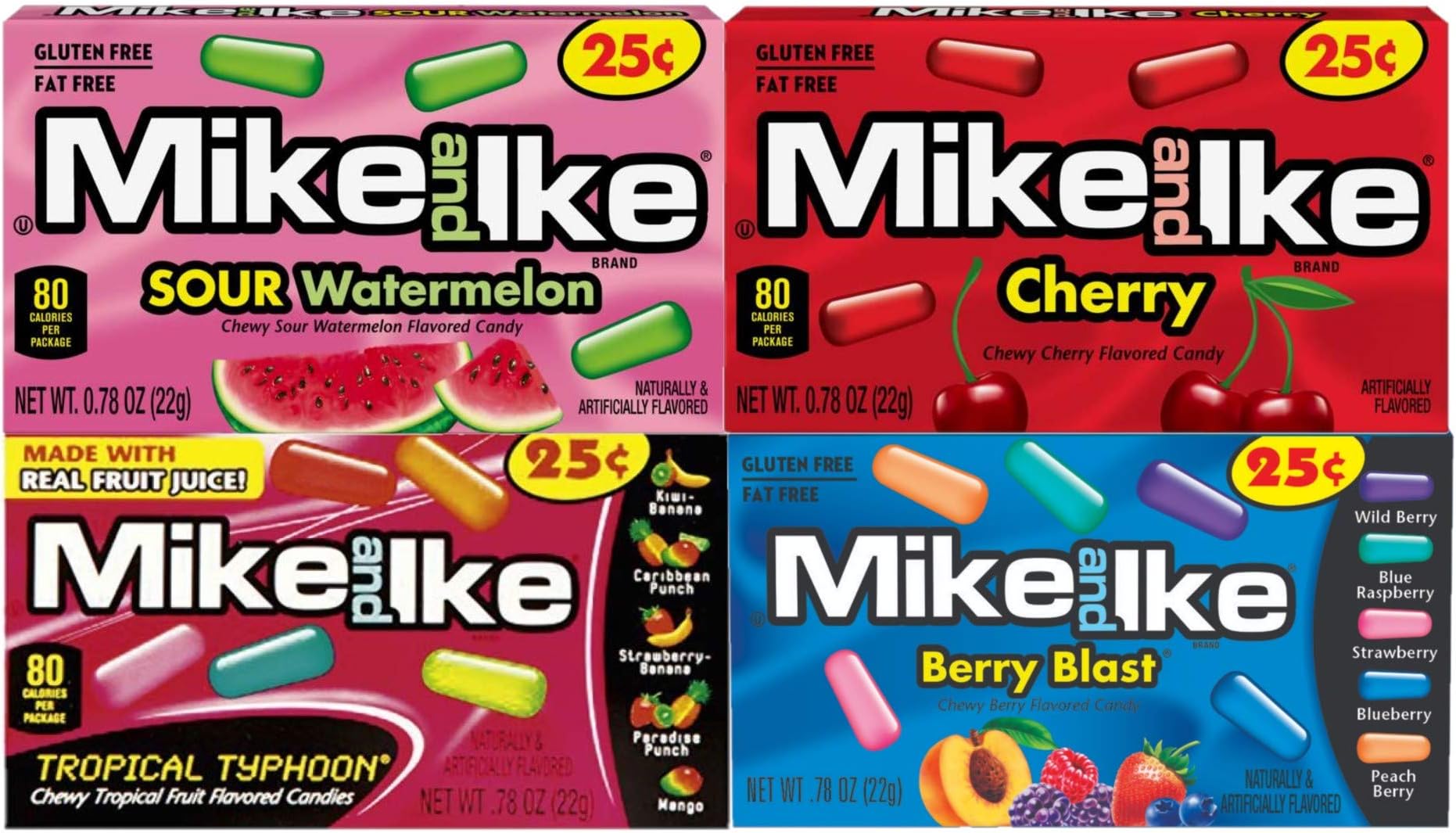 Chewy Candy Variety Pack | Berry Blast, Tropical, Watermelon, Cherry | 0.78 Ounce (Pack of 24)