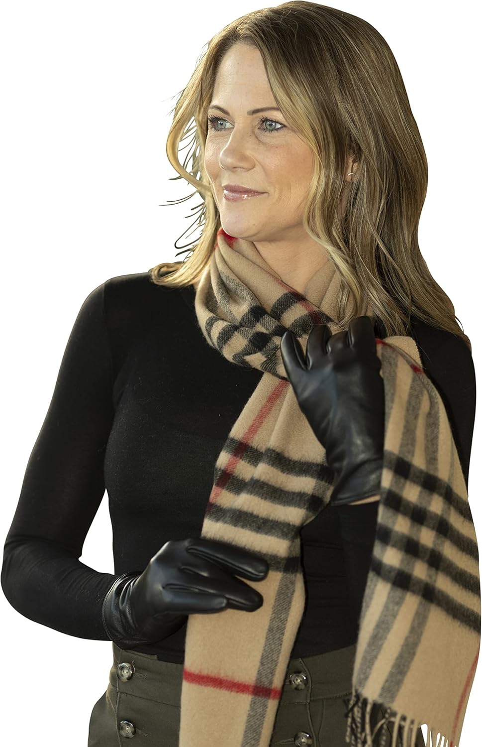 Women's Rabbit Fur Lined Sheepskin Leather Gloves, Winter Leather Gloves for Women - Image 6