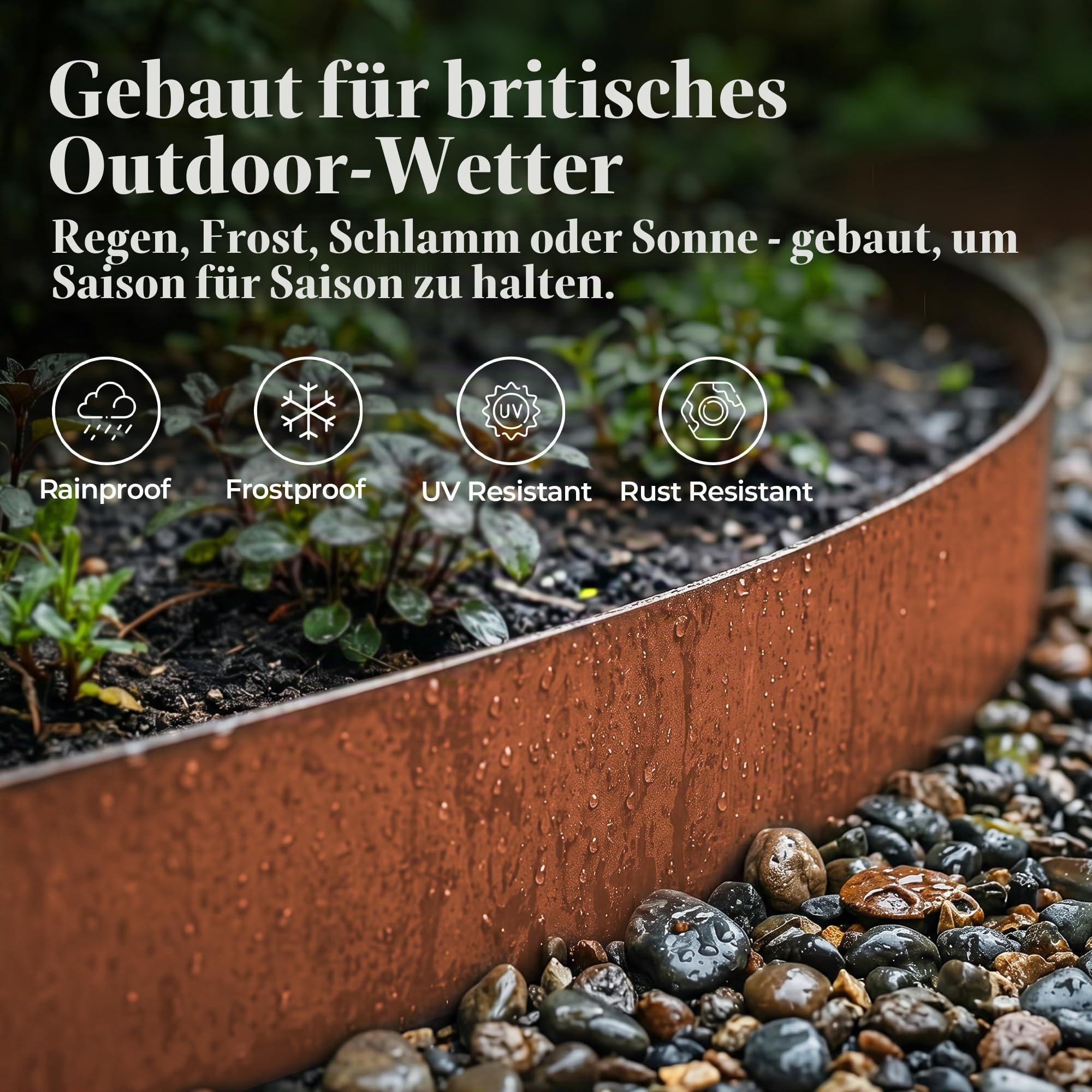 6M x 14 cm H Verzinkte Stahl Rasenkante Rostfarben Metall Rusty Langlebig Einschlagen Flexible Rasenkante Metalleinfassung mit 7 Clips und Handschuhen für Baumring Gartenbegrenzung