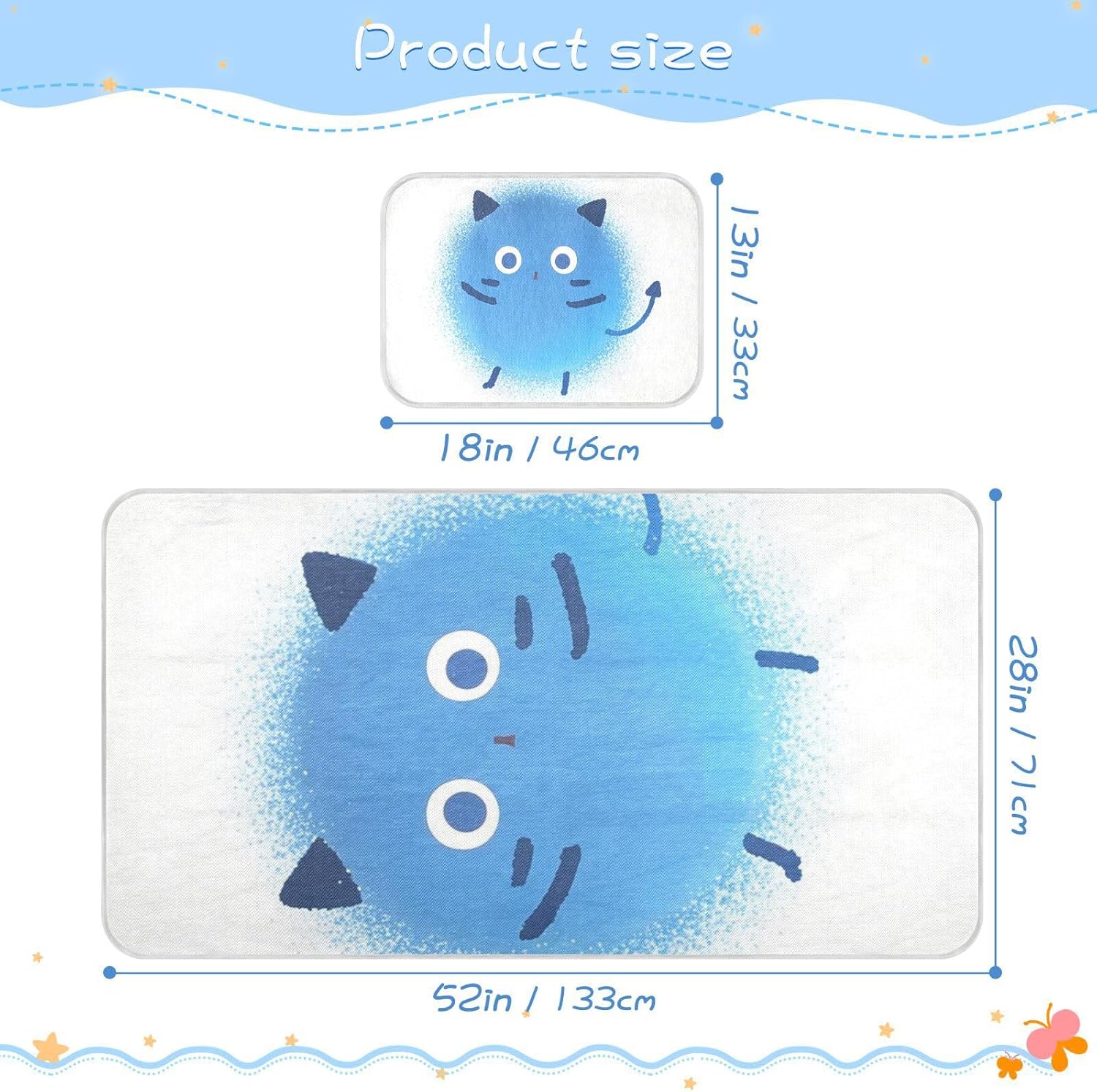 Cartoon Cute Blue Monster Cooling Baby Bassinet Mattress 28" x 52" Breathable Training Pads for Baby&Toddler