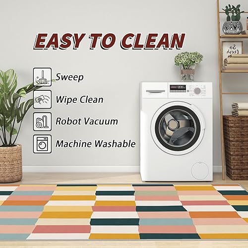 Miniatura 4 de Alfombra geométrica de 5 x 7  4 x 6  Alfombra a cuadros  Alfombra retro colorida de tablero de ajedrez  Alfombra de cuadros multicolor pastel