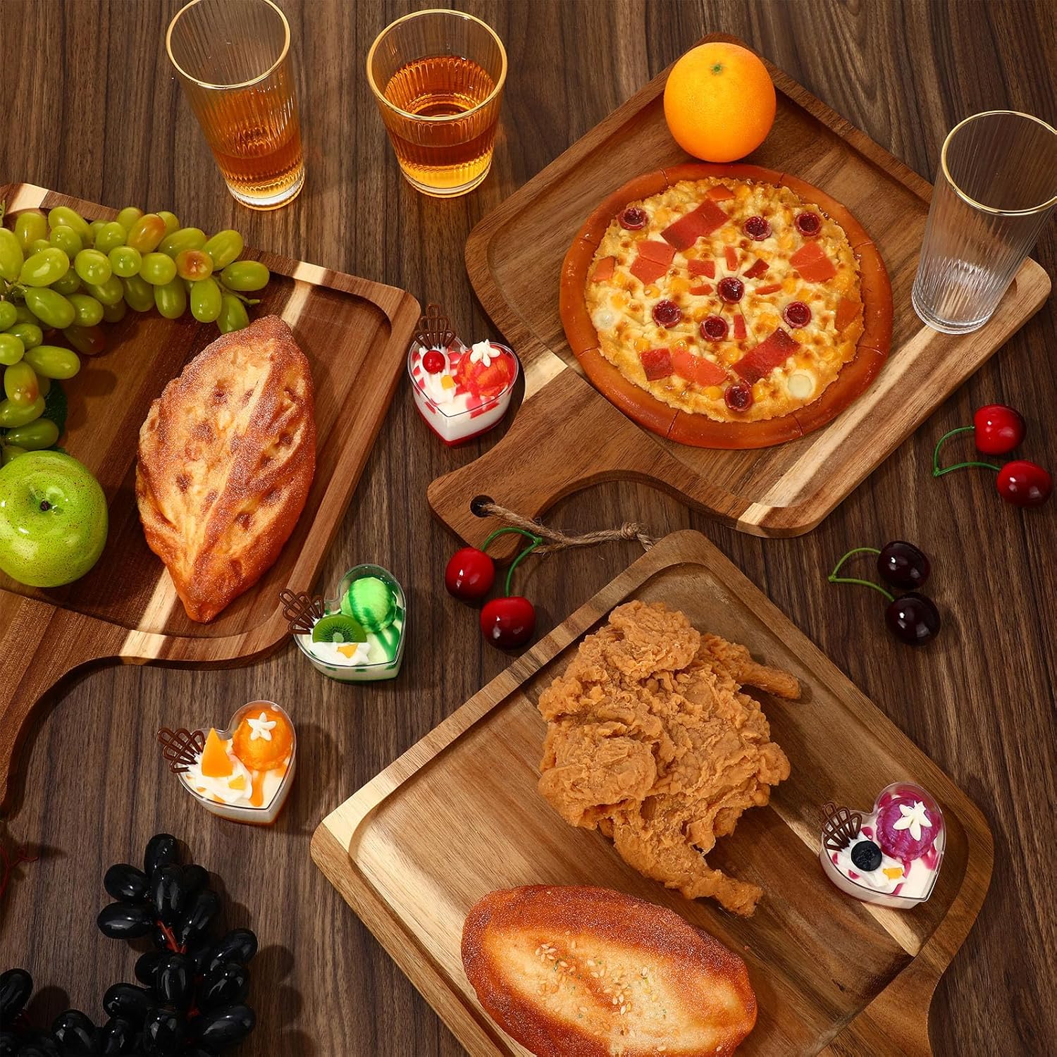 Tanlade 16 Pcs Acacia Wood Cutting Board with Handle Chopping Boards Decorative Charcuterie Platter Pizza Bread Cheese Fruit Serving Tray for Kitchen Counter Table Christmas Decorate (15.8 x 12 Inch)