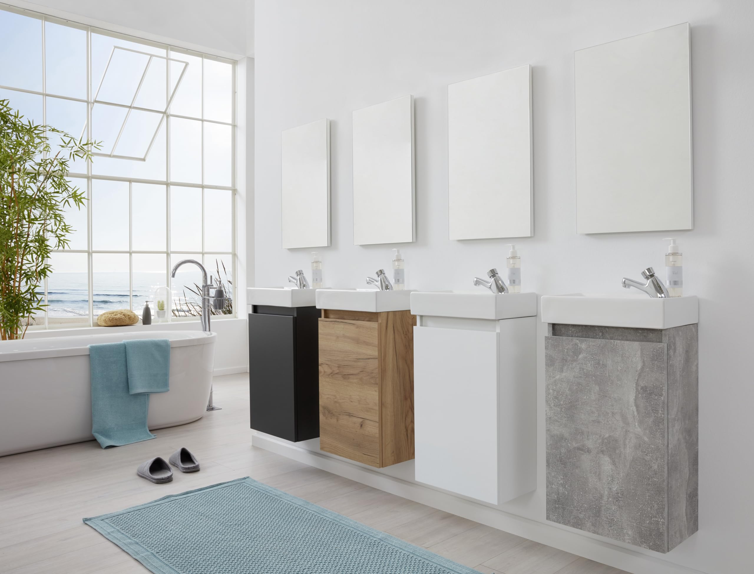 trendteam smart living - Champ - kompaktes Badmöbel-Set (WBU + Waschbecken + Spiegel) - Grau - (BxHxT) 40 x 60 x 21/39 x 60 x 2 cm - Kratzfest
