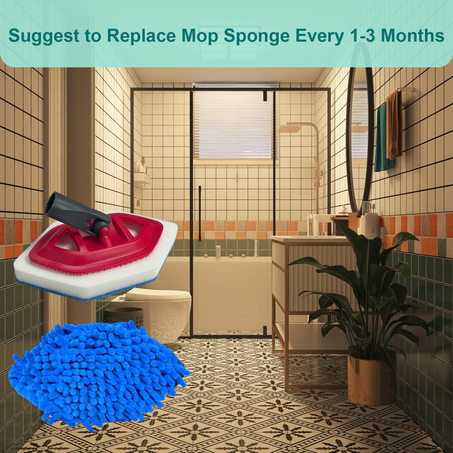 Lot de 4 têtes de balai de rechange et 4 têtes de rechange en éponge, compatibles avec la serpillère Vileda Bath Magic pour salle de bain et baignoire
