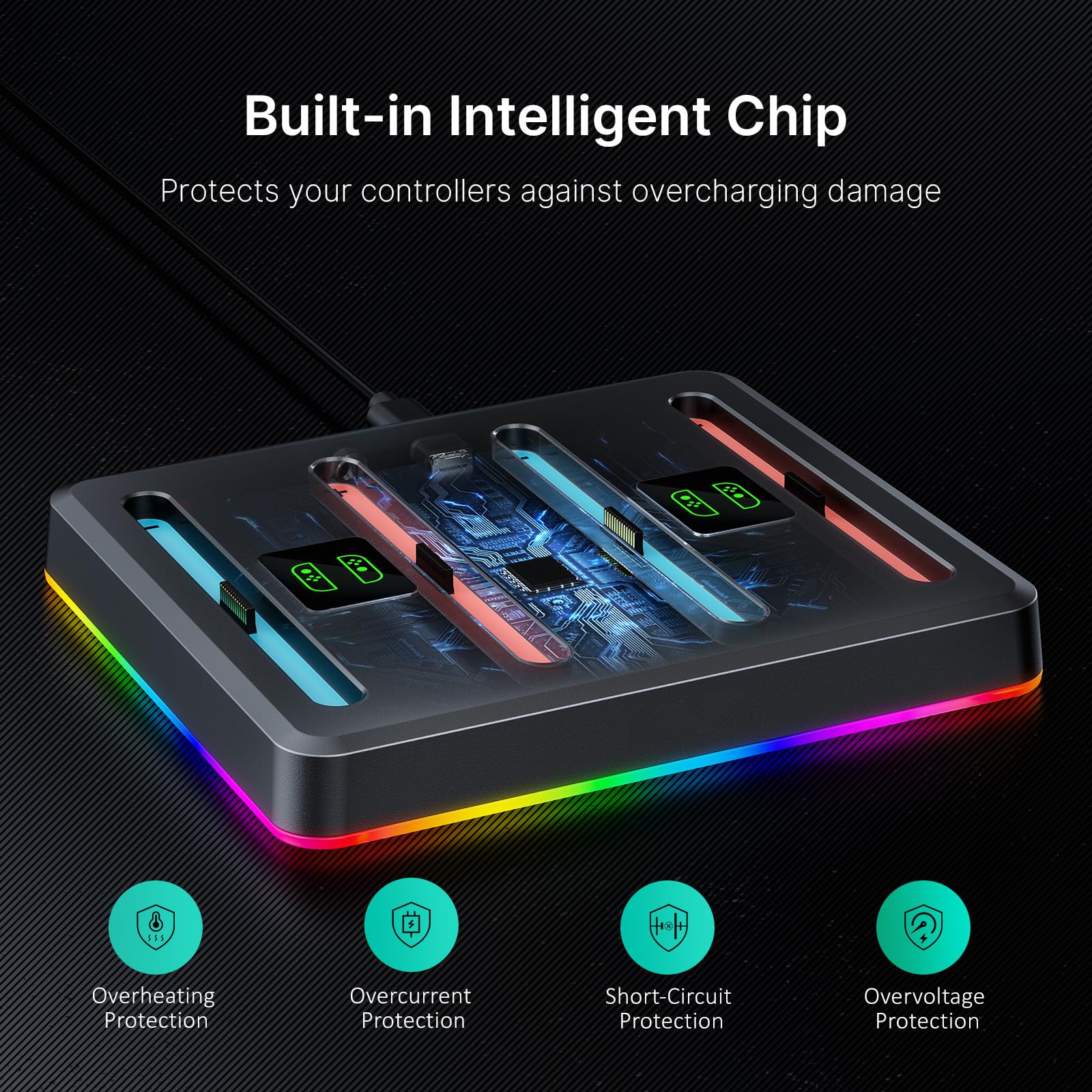 NexiGo Verbesserte Controller-Ladestation kompatibel mit Nintendo Switch 2, Ladestation für Joy-Cons mit Mehreren RGB-Lichtmodi, Tonbenachrichtigungen, LED-Anzeigen, integriertem Ständer
