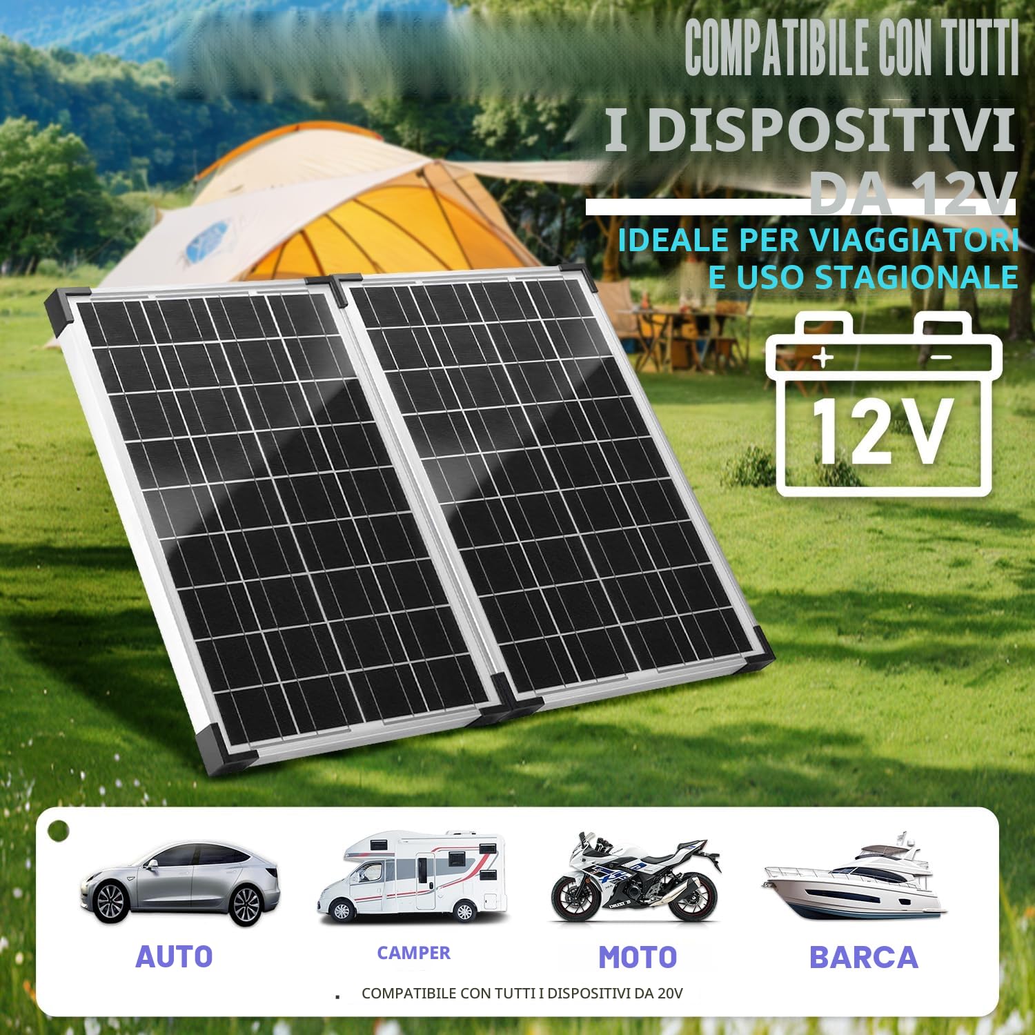 Kit pannello solare da 20 W, 12 V/24 V, caricabatterie per regolatore di carica PWM da 10 A + cavo di prolunga