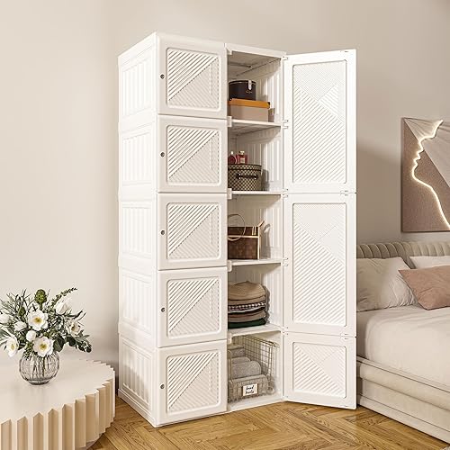 Armario portátil organizador de almacenamiento para ropa, armario plegable todo en uno de plástico con puerta magnética y fácil montaje 8 puertas -