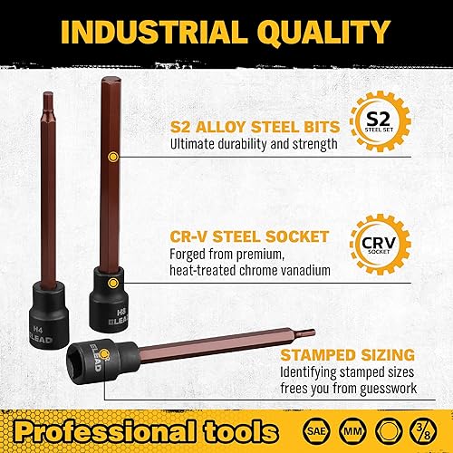 Miniatura 3 de ELEAD Juego de llaves hexagonales Allen extralargas 20 piezas de 38 pulgadas, acero S2, SAE estándar y métrico (18 pulgadas - 716 pulgadas,