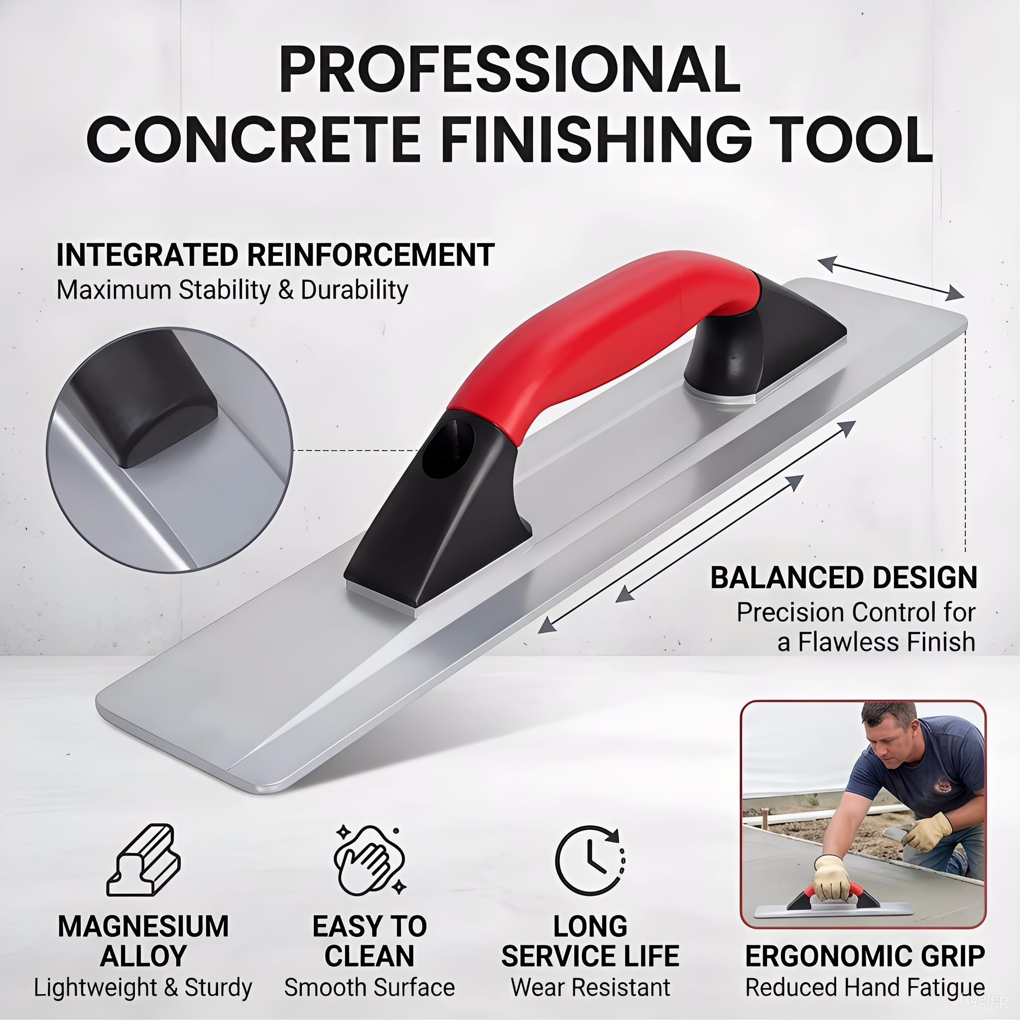 Magnesium Hand Float - 16 Inch for Smooth Concrete -2