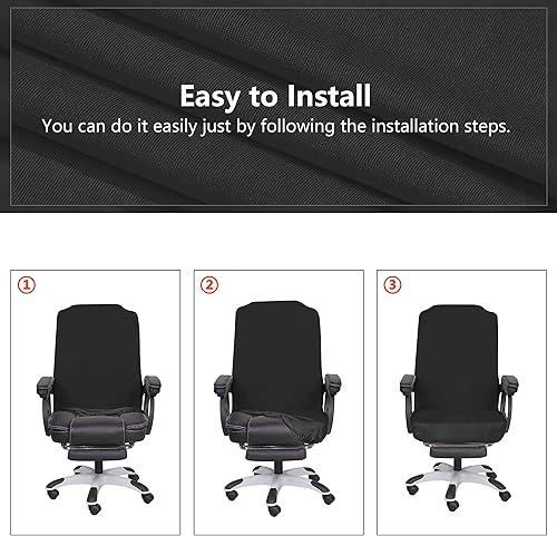 Miniatura 5 de SARAFLORA - Fundas elásticas y lavables para sillas de computadora en oficina, para silla giratoria universal, tamaño mediano, color negro