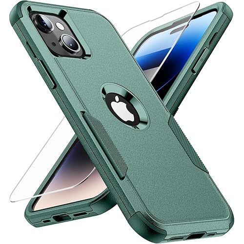Scutum for iPhone 13 Case, for iPhone 14 Case,[10 FT Military Grade Drop Protection] with [Screen Protector], 3 in 1 Non-Slip Heavy Duty Shockproof Phone Case,6.1 Inch, Midnight Green