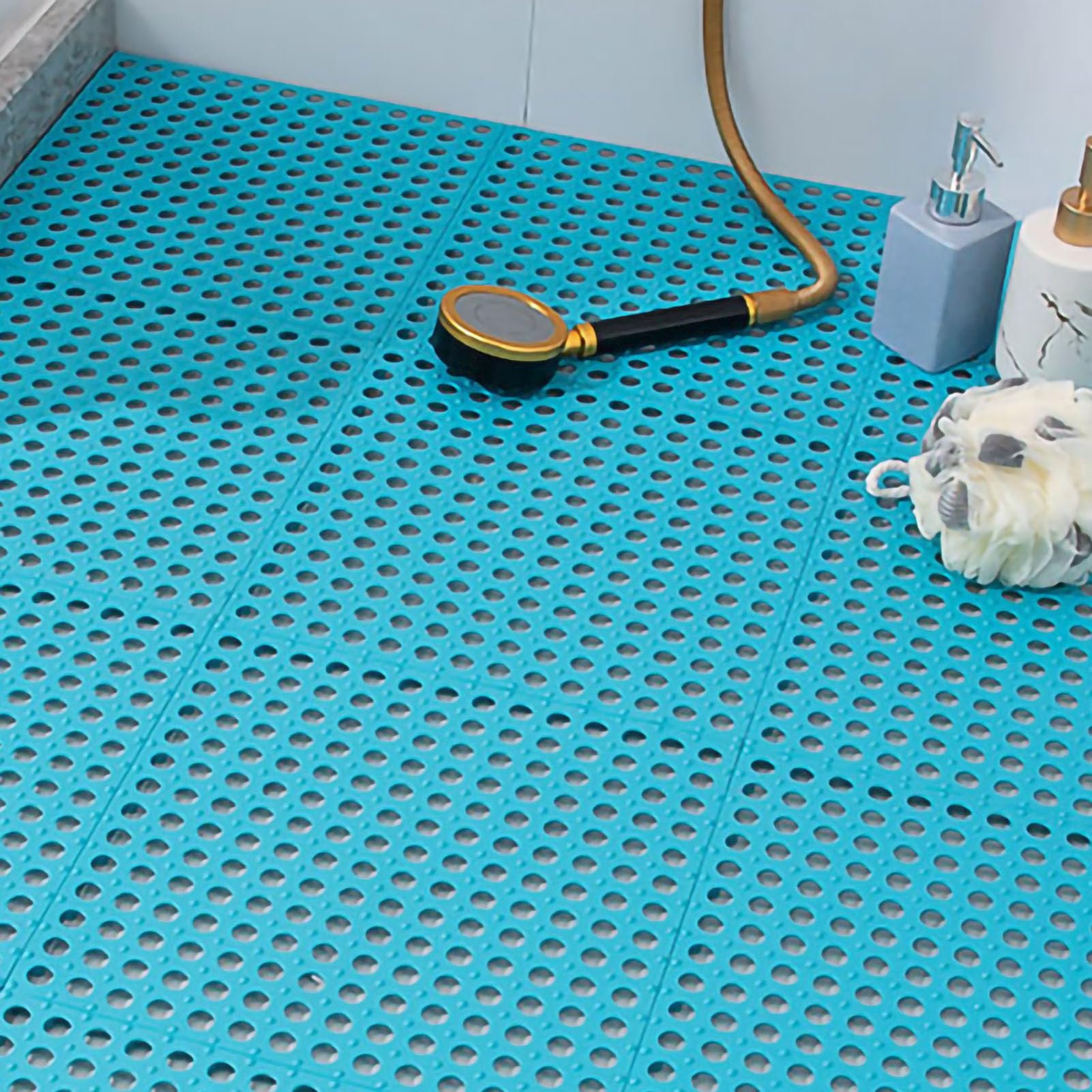 Lot de 10 tapis de bain antidérapants en plastique avec trous de drainage et ventouses pour personnes âgées 30 x 30 cm (bleu)