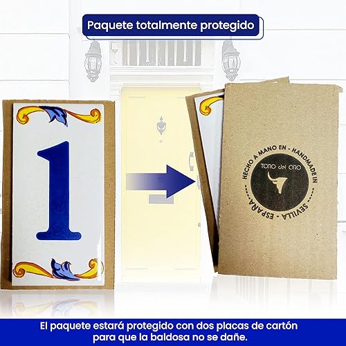 Miniatura 4 de Número de casa - Número para casa, cerámica esmaltada, técnica española pintada a mano, nombres y direcciones (Margin)