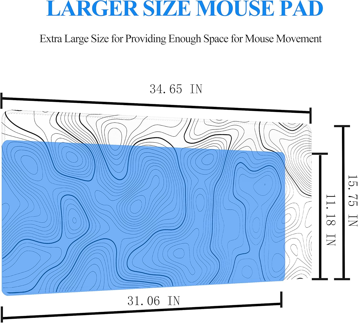 Gaming Mouse Pad Extended Large XXL Desk Pad Mat 34.65 x 15.75 Inches Keyboard Laptop Computer Mousepad with Non-Slip Base Stitched Edge for Home Office Gaming Work