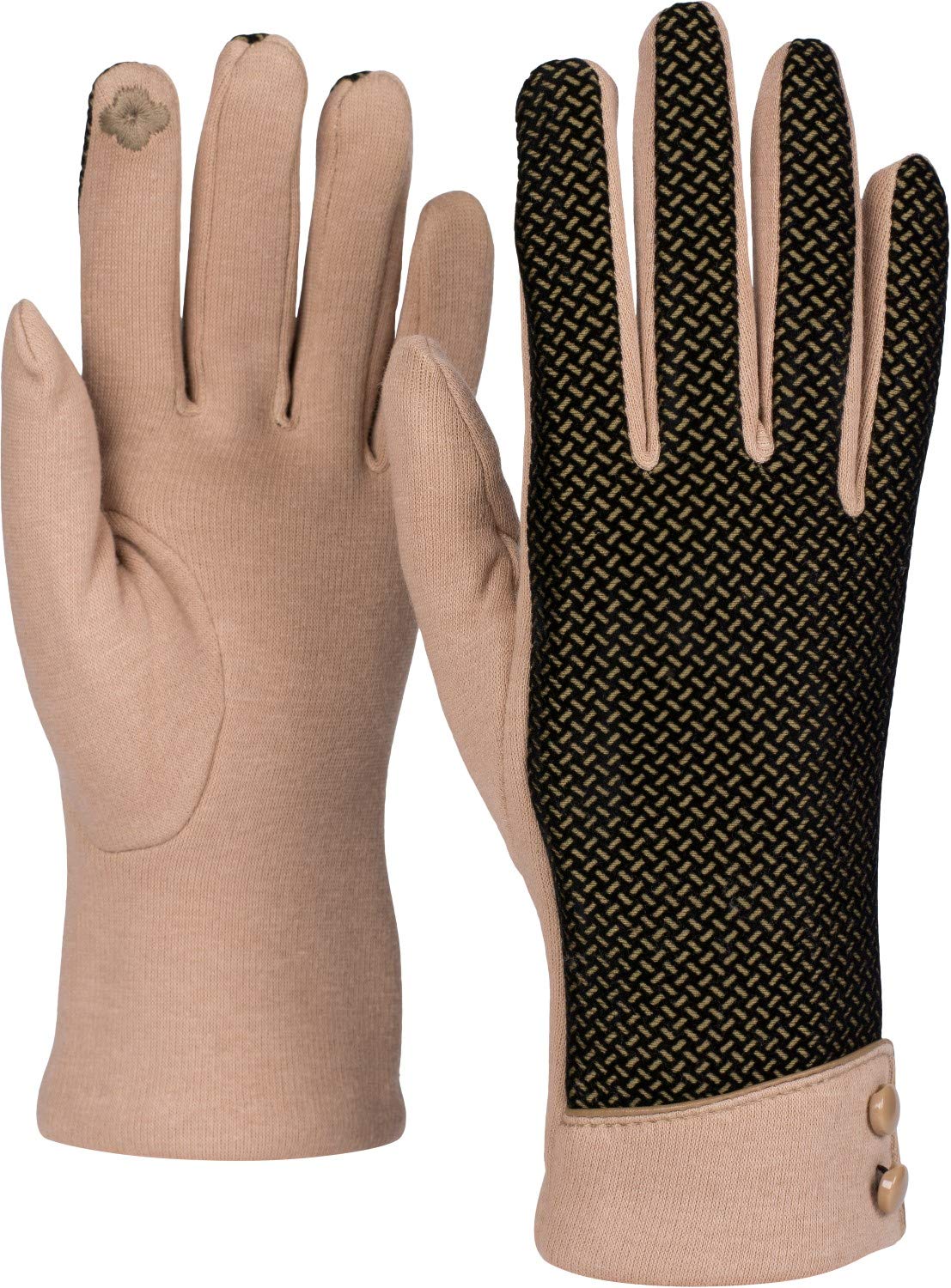 Stylebreaker Women's Light Brown Touch Screen Gloves With Ripple Pattern And Fleece Lining, Warm Thermal Gloves, Winter 09010029, Colour: