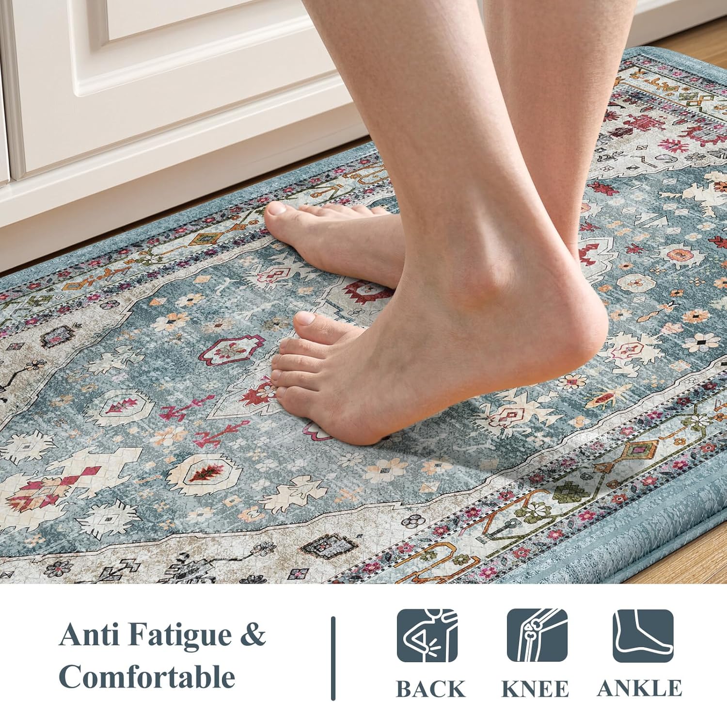 Collive Boho Kitchen Rugs and Mats 2PCS Cushioned Anti-Fatigue Floor Mat, Waterproof Kitchen Rug Set of 2 Non-Skid Comfort Standing Mat for Kitchen,Home,Office,Sink,Laundry,17.3"x29"+17.3"x59"