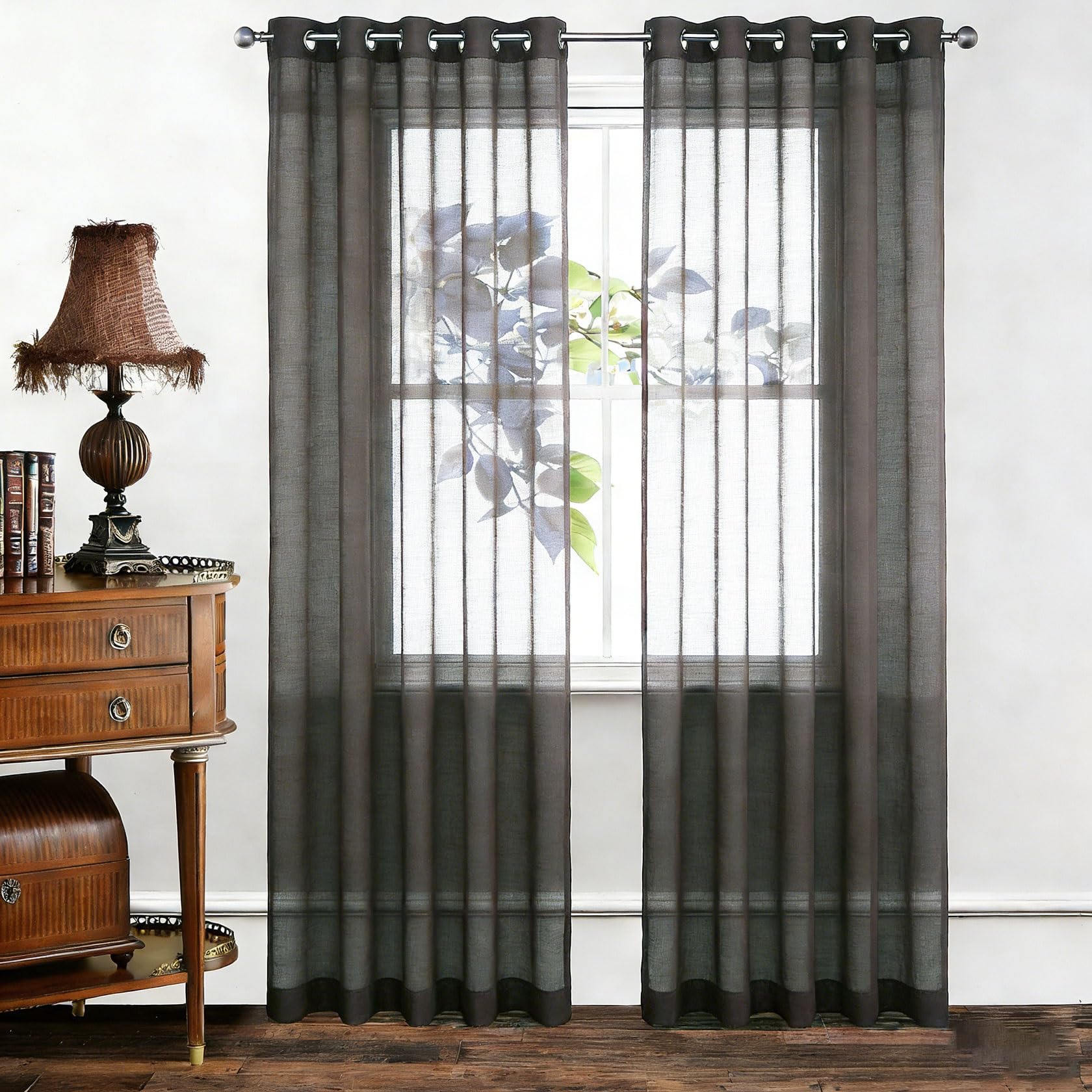 Voilage transparent de qualité supérieure 240x250 cm kaki à oeillets design
