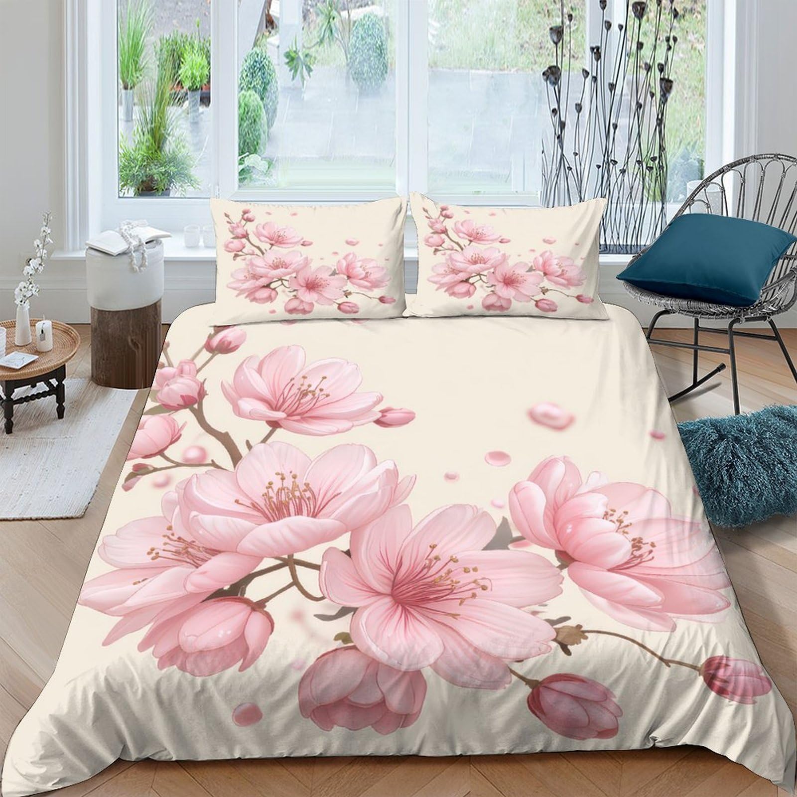 Ctjqhvkz Style-3 3D Printed Pink Magnolia Blossom Fitted Sheet Microfiber Soft Bedroom Decor Floral Mattress Cover For Adult Teen Home Single（135X200cm）