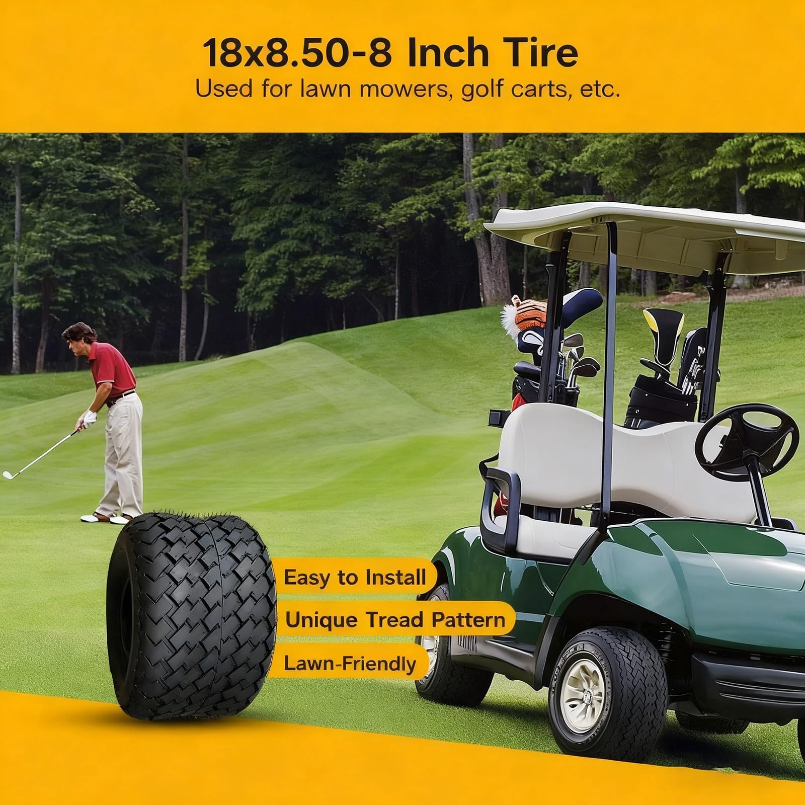 18x8.50-8 Pneumatico, 18/8.50/8 Foratura Antiforatura per Tosaerba, Trattorino da Giardino, Carrello da Golf e Macchine da Prato