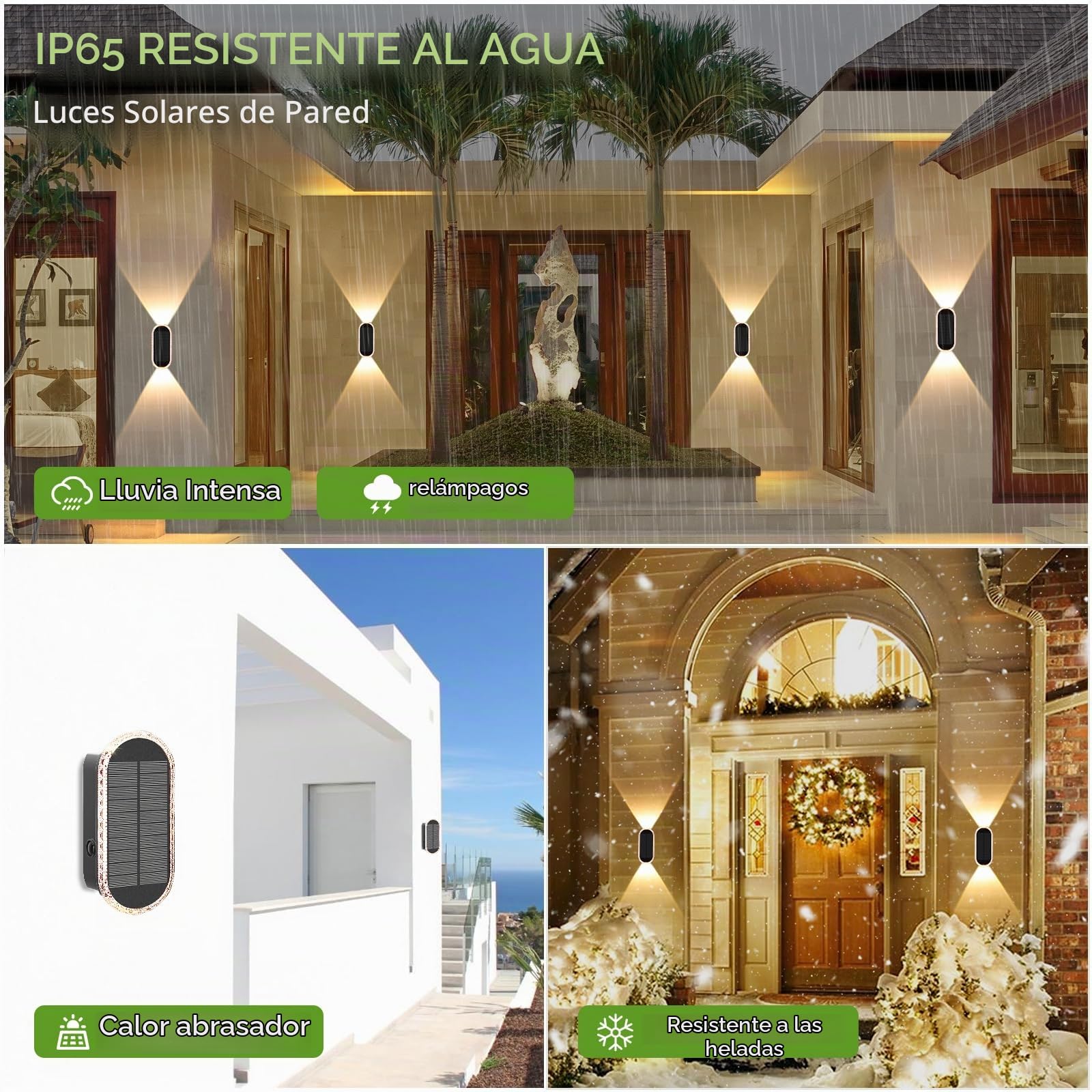 A.bigwhale Aplique solar para exterior, lámparas solares 6 piezas luces led jardín iluminación, 3 colores a prueba de agua luz solar para valla pared patio jardín balcón