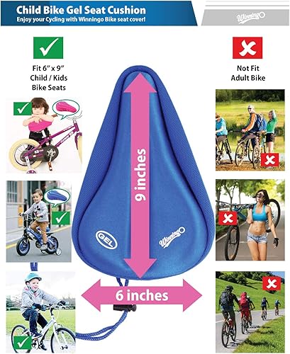 Miniatura 9 de WINNINGO Gel Kids Bike Seat Cushion Cover, Anti-Slip Child Bike Seat Cover Comfortable Adjustable Small Bicycle Saddle Pad, 9'' X 6''
