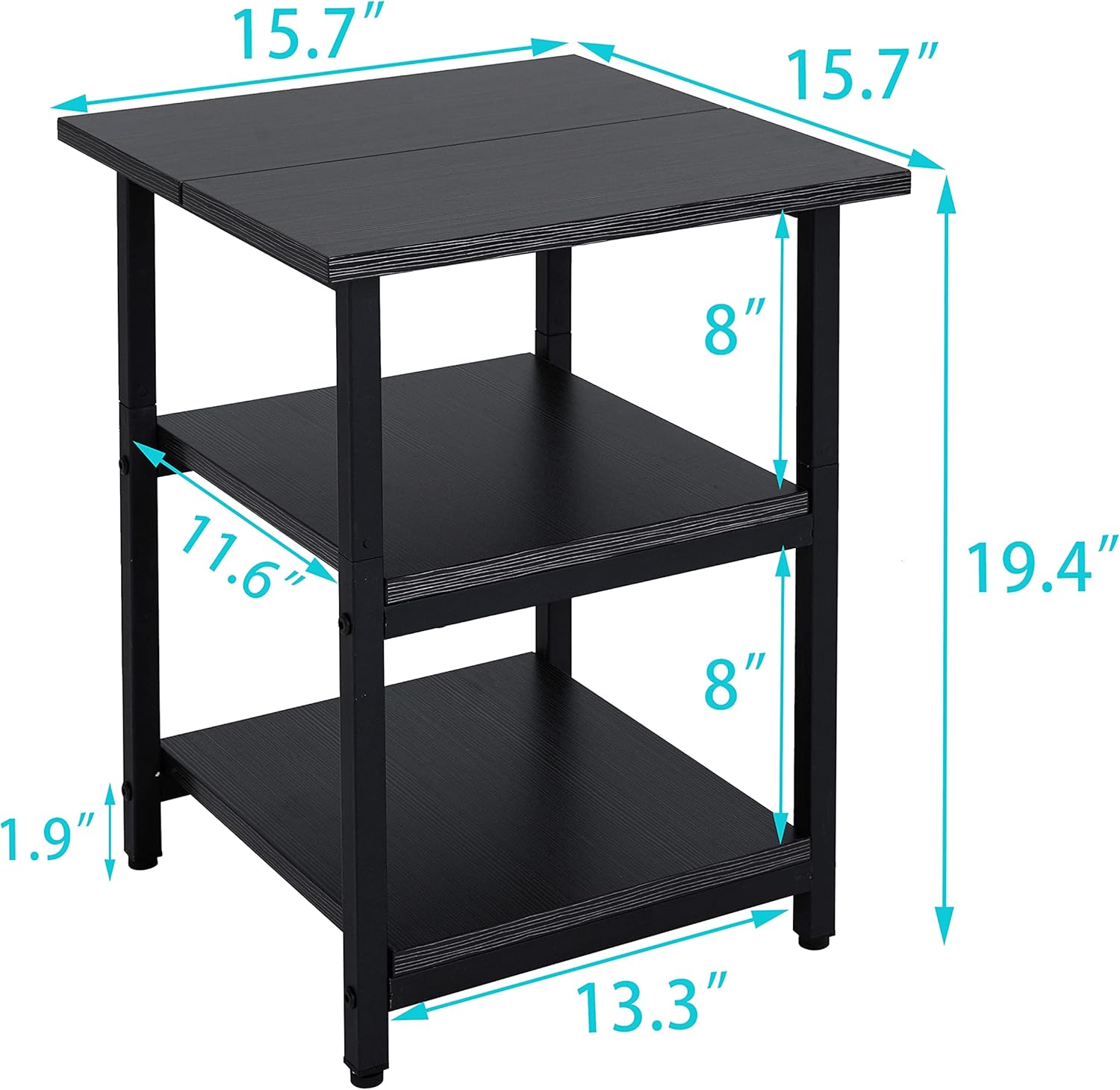 Nightstand, Set of 2 Side Tables, End Tables with Wood Shelves, for Living Room, Bedroom, Industrial, Stable Steel Frame, Easy Assembly, Black : Home & Kitchen