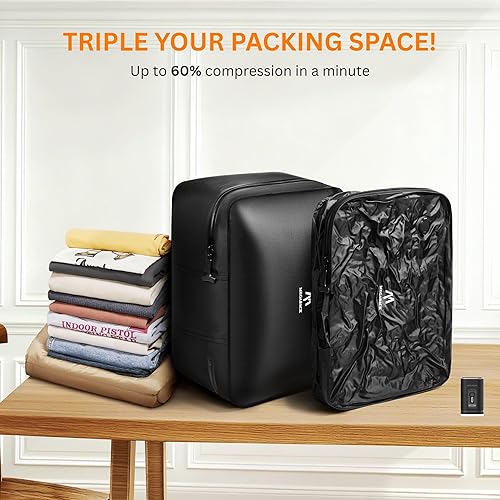 Miniatura 2 de Bolsas de vacío para viajes con bomba, bolsas de compresión al vacío reutilizables para equipaje, IP68 impermeable, diseño de apertura superior, se