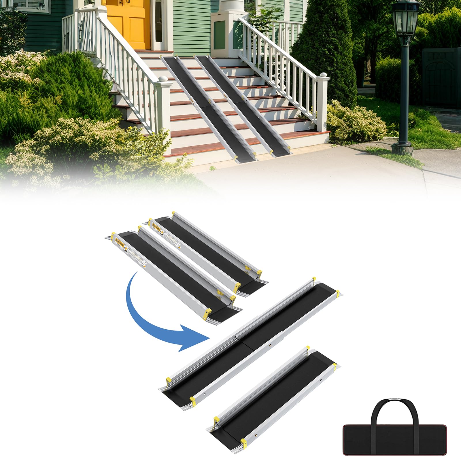 UISEBRT 2 x Rampa telescópica para silla de ruedas, Rampa telescópica de aluminio, Rampa de acceso ajustable, Capacidad de carga para escalera hasta 300 kg (75.5-122cm)