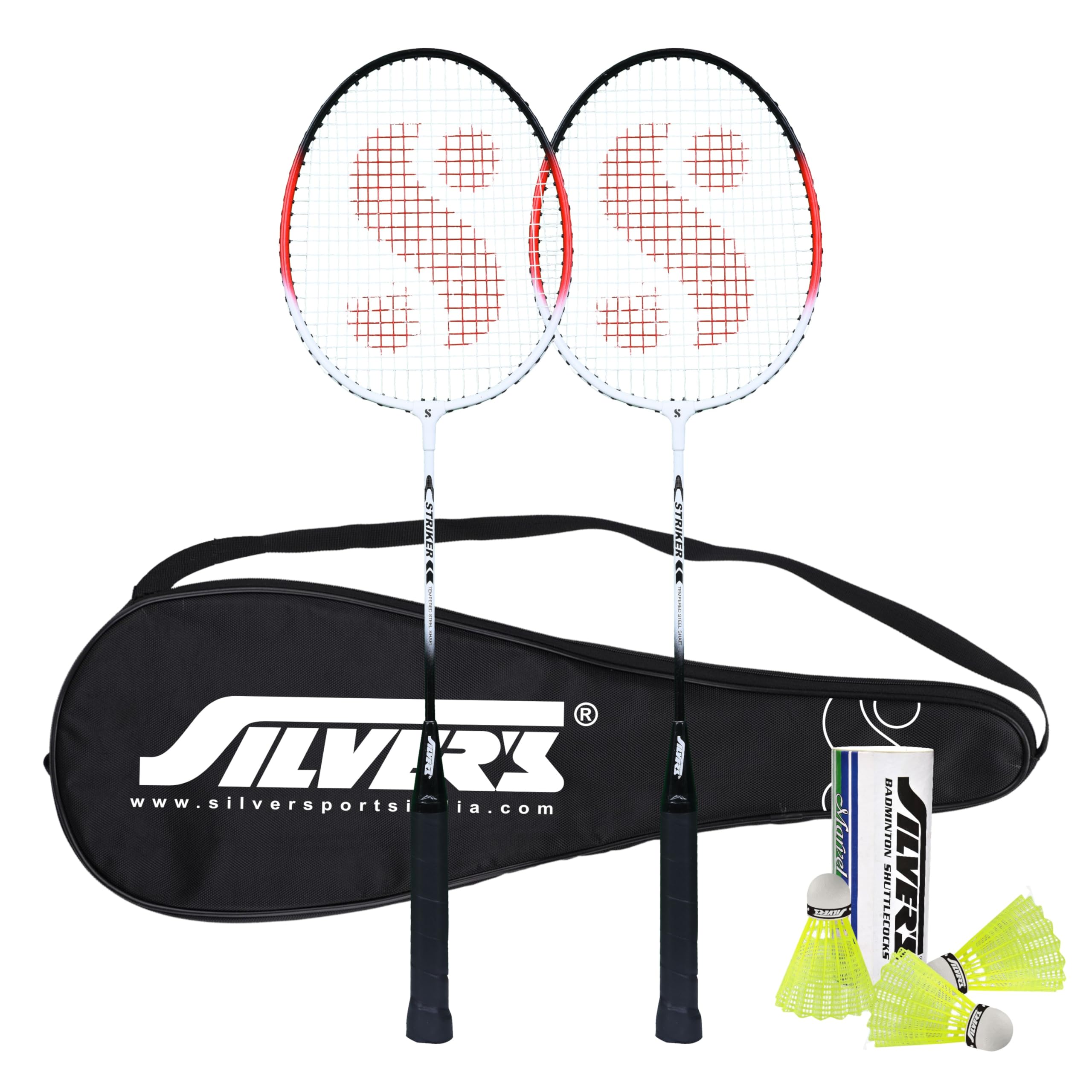 Silver's Aluminium Stricker Badminton Kit (2 Racquets with Full Cover, 1 Box Plastic Shuttlecock Pack of 3)(Red/White)-picture-34