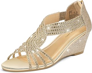 Women's Diana Low Wedge Sandals Sparkly Rhinestone Open Toe Fashion Dress Shoes for Woman Lady in Bridal Dance Evening - Buy now