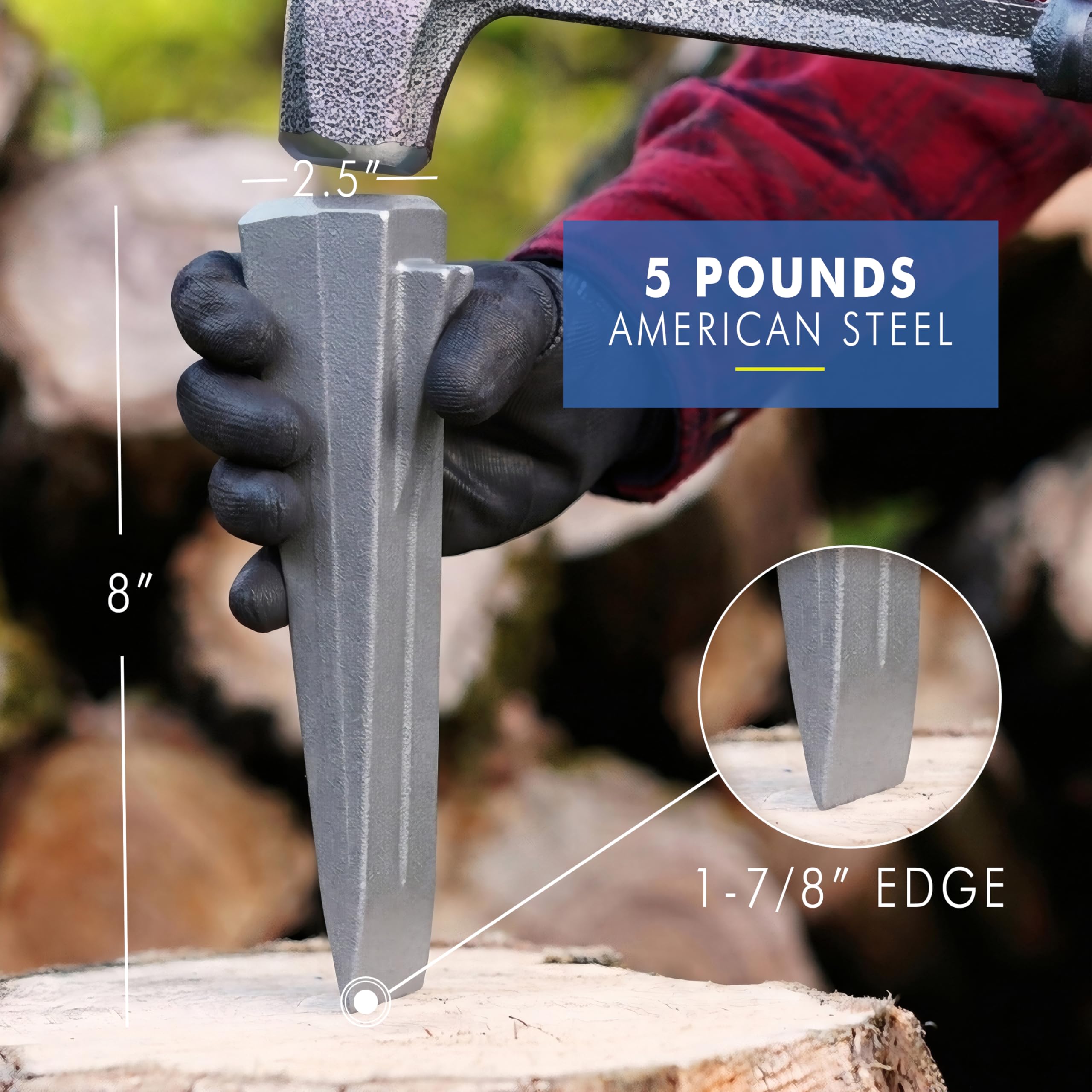 ESTWING Sure Split Wedge - 5-Pound Wood Splitting Tool with Forged Steel Construction & 1-7/8" Cutting Edge - E-5