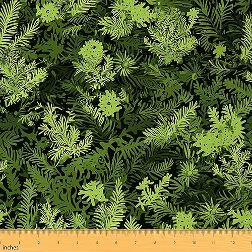 Erosebridal The Yard - Tela de hojas para tapicería para árbol de Navidad, hojas de pino de abeto de coníferas, tela decorativa retro para el árbol,