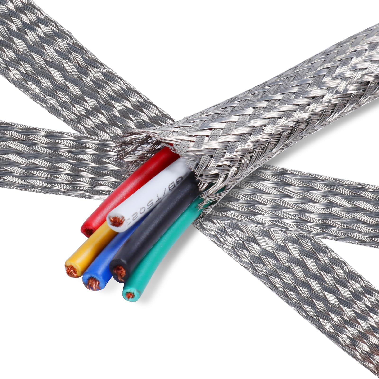 SUNNAREPOON Tinned Copper Wire Shielding Sleeve, Expandable Ground Strap Wiring Braided Sleeving Metal Mesh Sheathing Cabling Wiring Protector (5/16inch - 12ft)