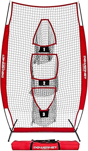 PowerNet Red de pases de fútbol Entrenador portátil de 4 x 8 pies de bolsillo de 3 objetivos Mejora la precisión del QB Configuración rápida