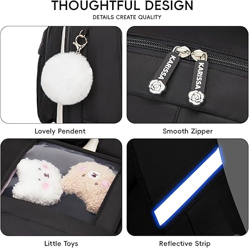 Miniatura 4 de Juego de mochila para niñas con lonchera de 3 piezas, juego de mochila escolar kawaii para niños de primaria y secundaria, mochila linda y liviana