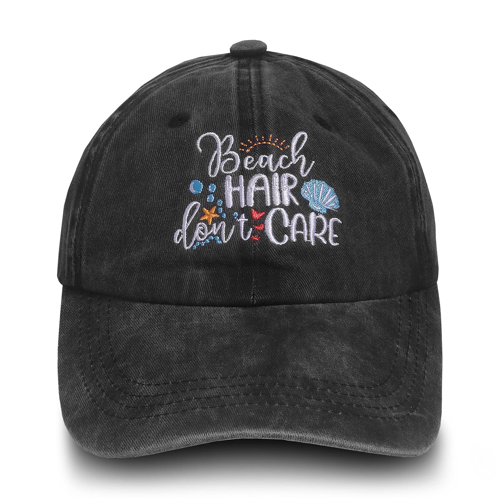 Embroidered Beach Hair Don't Care Low Profile Baseball Cap Vintage Distressed Washed Denim Dad Hat Adjustable One Size