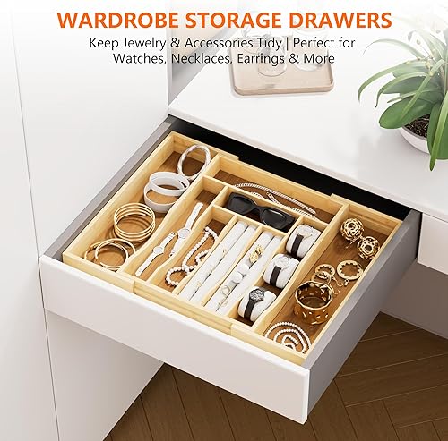 Miniatura 7 de Bandeja organizadora de cajones de bambú expandible y ajustable, organizador de cajones de cubiertos para utensilios de cocina, organizador de