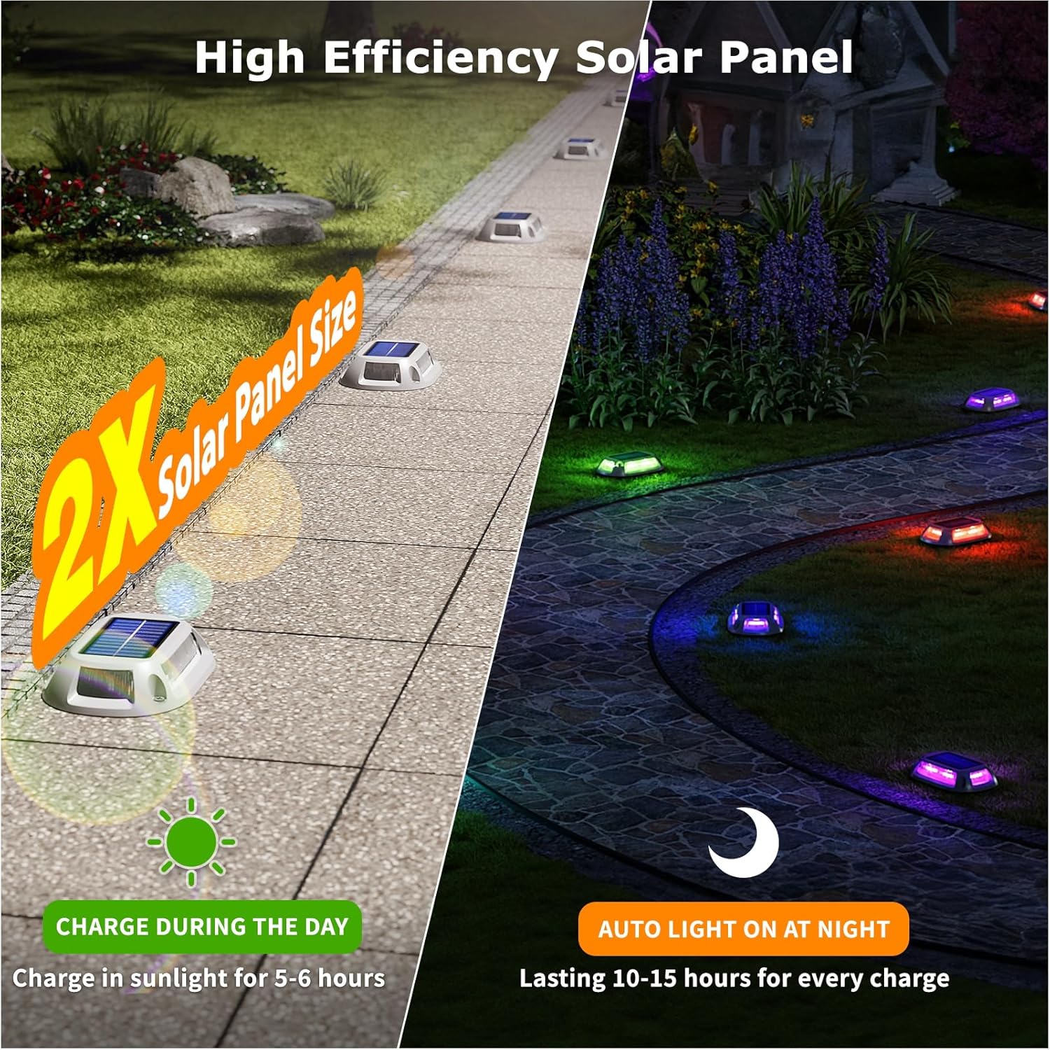 8Pack Aluminum Alloy Solar Driveway Lights, IP68 Solar Deck Light Marine Dock Lights Outdoor Waterproof, Multi-color LED Driveway Markers for Walkway, Path Decor [12Modes - Strobe/RGB/Fix-color]