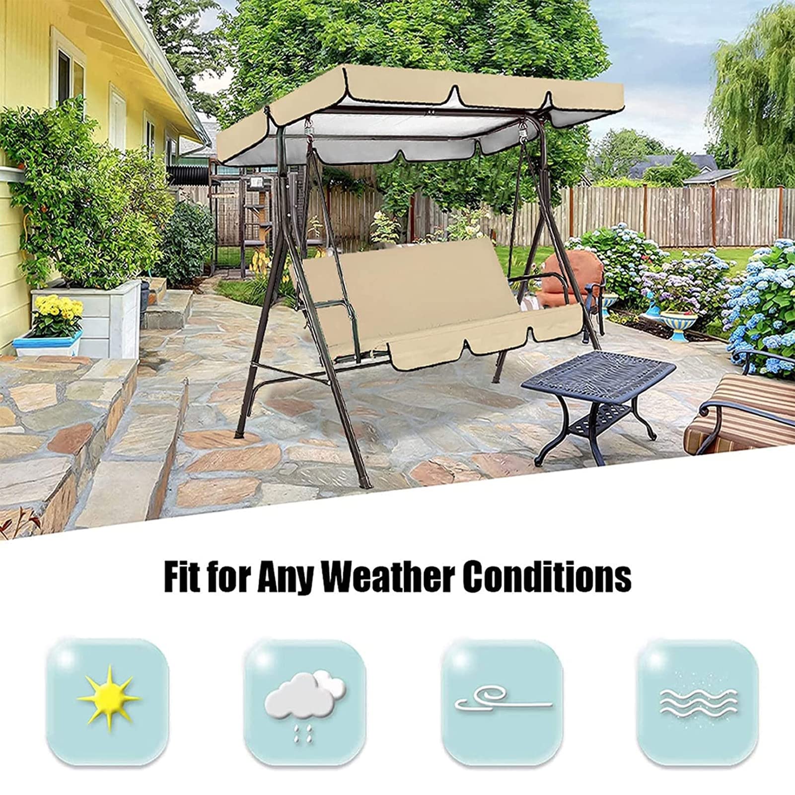 Toldo de repuesto para columpio de porche,impermeable, toldo para columpio de techo,para Balancin de Exterior Impermeable y UV Protección,(Grey,195 * 125 * 15cm)
