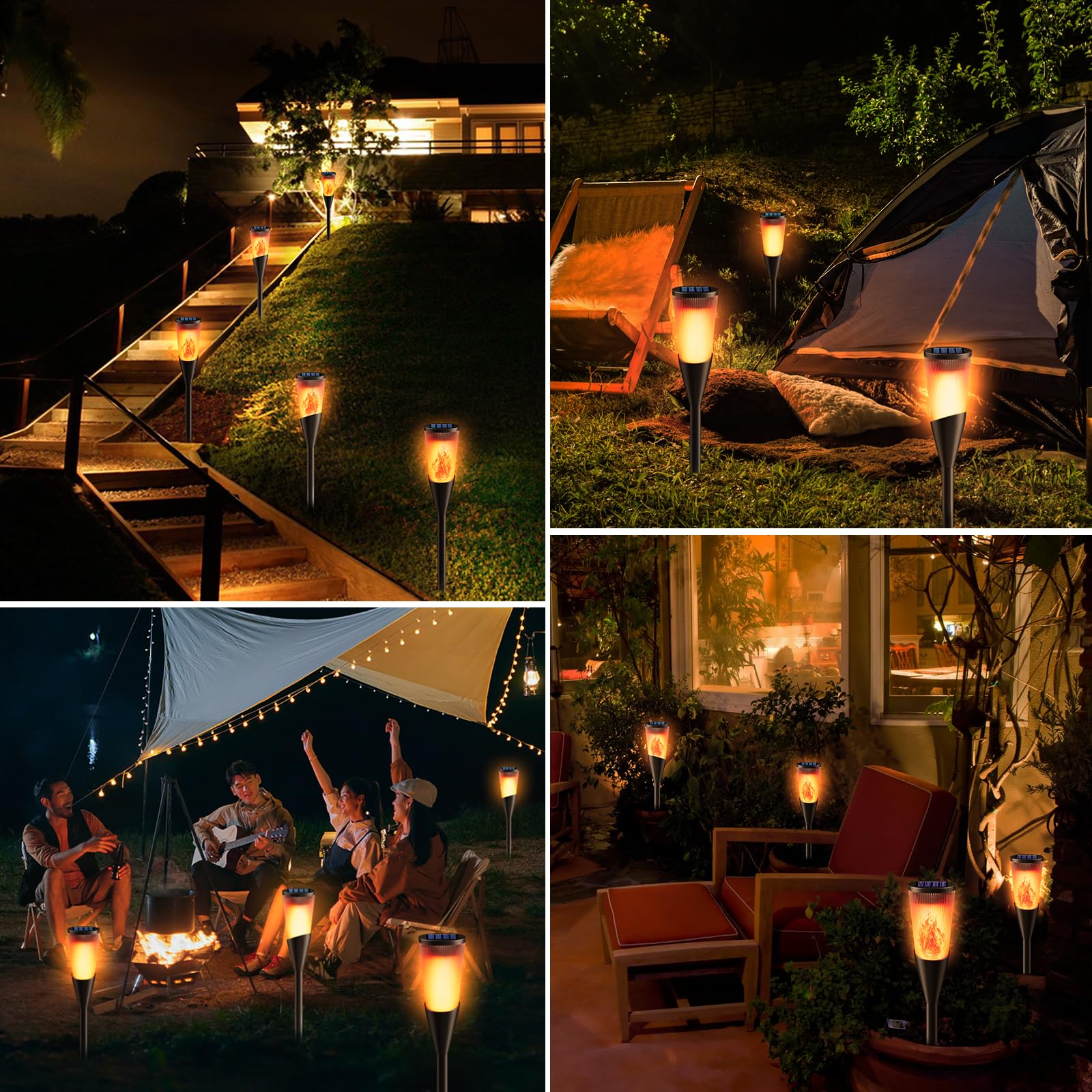 FIFlying Luces de Llamas Solar Exterior IP65 Impermeable 4 Piezas Antorchas Solares 2 Modos para Jardín